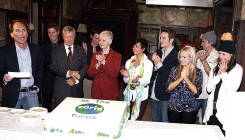 candid0368.jpg - Terri with other cast members at the As The World Turns 54th Anniversary Party, held on the studio floor on April 2, 2010. (Photo by Steven Bergman)